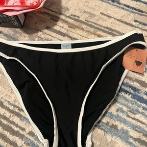 Shade & Shore Black Bikini Bottom with White Accents